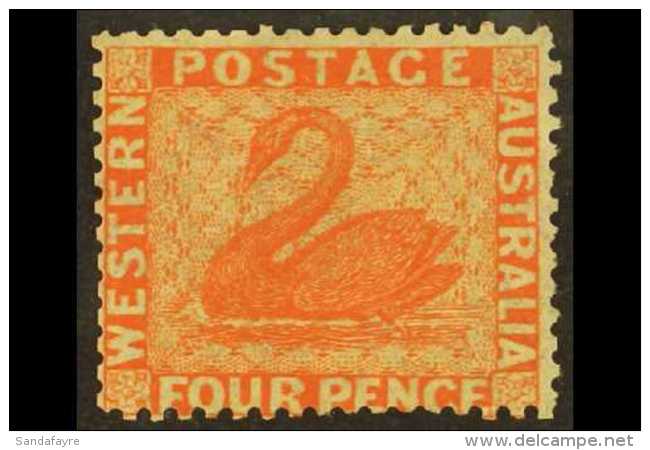WESTERN AUSTRALIA  1861 4d Vermilion Perf 14 At Somerset House, SG 40, Fine Unused No Gum, Very Fresh. For More... - Otros & Sin Clasificación