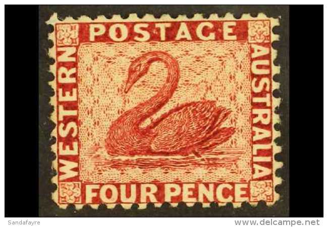 WESTERN AUSTRALIA  1882-85 4d Carmine Perf 12 WATERMARK CROWN TO RIGHT OF CA Variety, SG 84w, Fine Mint, Very... - Sonstige & Ohne Zuordnung