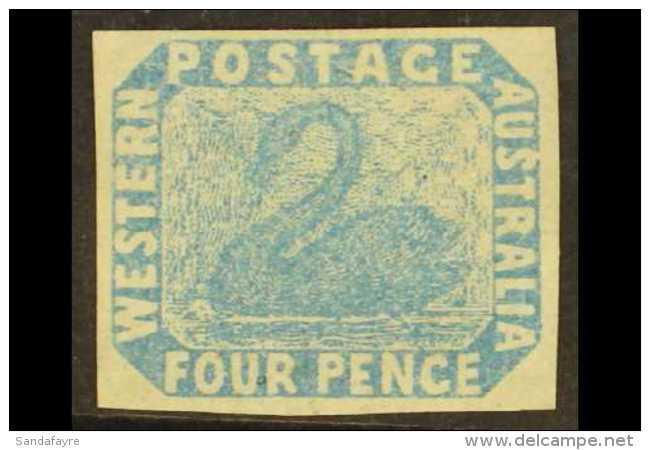 WESTERN AUSTRALIA  1854-55 4d Pale Blue, SG 3, Superb Unused No Gum As Usual, Four Large Margins. This Stamp... - Sonstige & Ohne Zuordnung