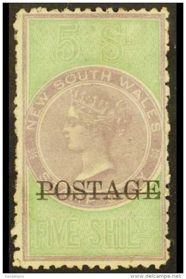 NEW SOUTH WALES  1885-86 5s Lilac And Green Perf 12 X 10, Opt'd "POSTAGE" In Black, SG 238b, Mint Good Part OG.... - Otros & Sin Clasificación