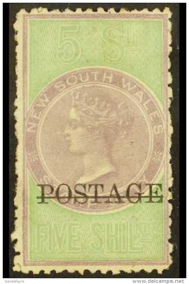 NEW SOUTH WALES  1885-86 5s Lilac And Green Perf 12 X 10, Opt'd "POSTAGE" In Black, SG 238b, Mint Good Part OG.... - Sonstige & Ohne Zuordnung