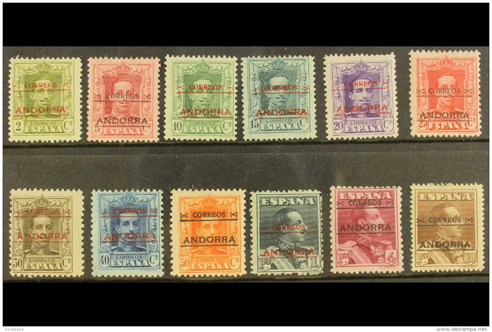 SPANISH  1928 Ovptd Defins Set, Mixed Perfs, Note 10p With Crease, But Better Line Perf.14, SG 1/13C, Very Fine... - Sonstige & Ohne Zuordnung