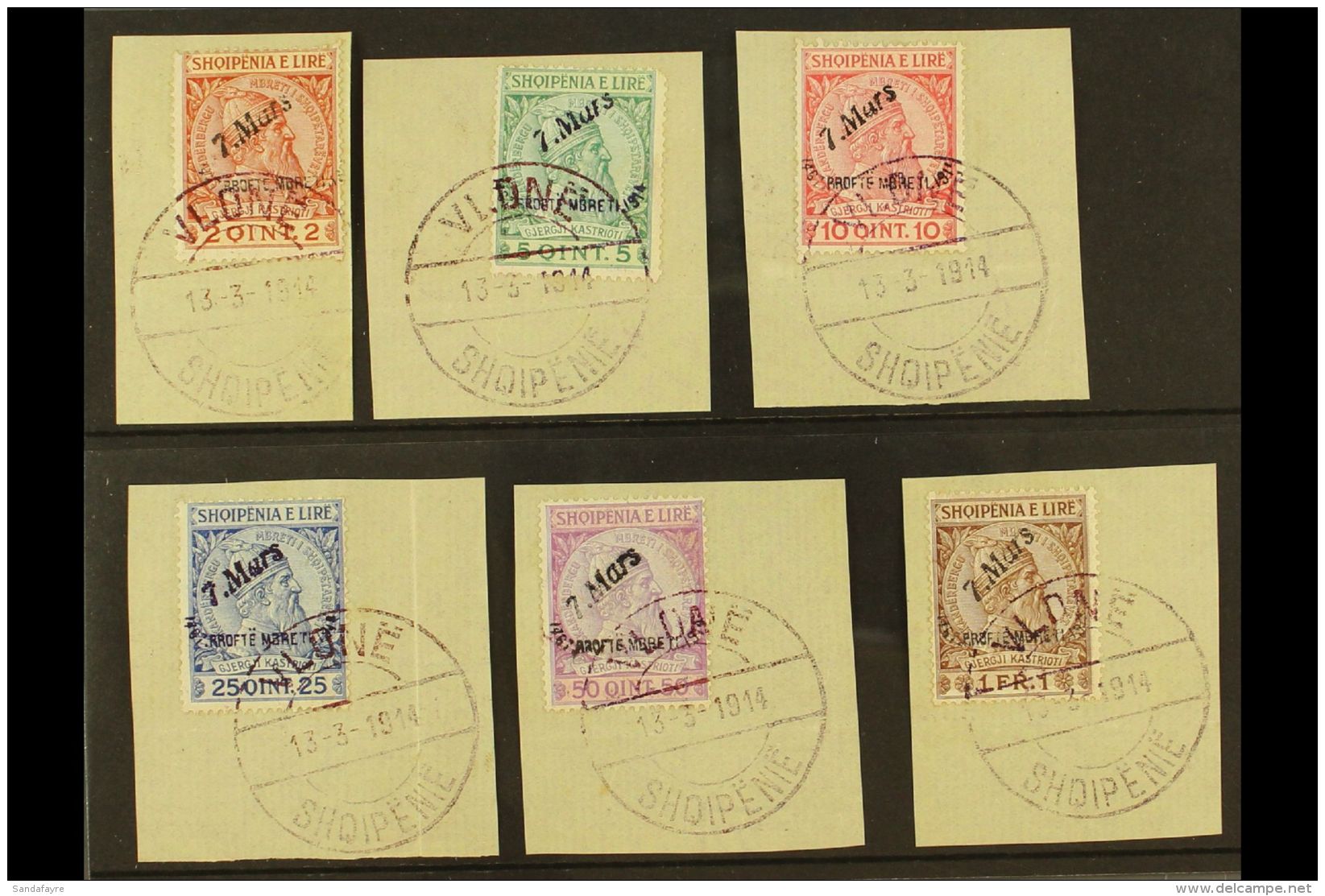 1914  Arrival Of Prince William Overprints Complete Set (Michel 35/40, SG 33/38), Superb Used On Pieces Tied By... - Albania