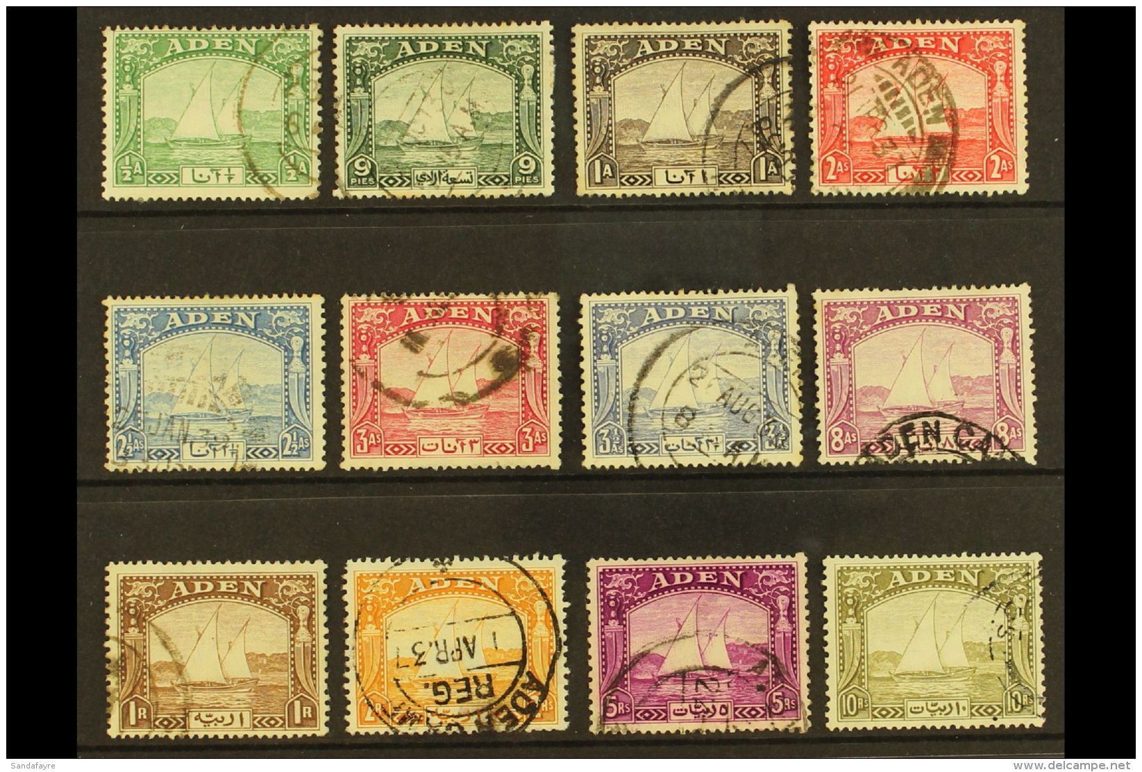 1937  Dhow Set Complete, SG 1/12, Fine To Very Fine Used, Few Small Gum Faults On Lower Values,1r To10r Very... - Aden (1854-1963)