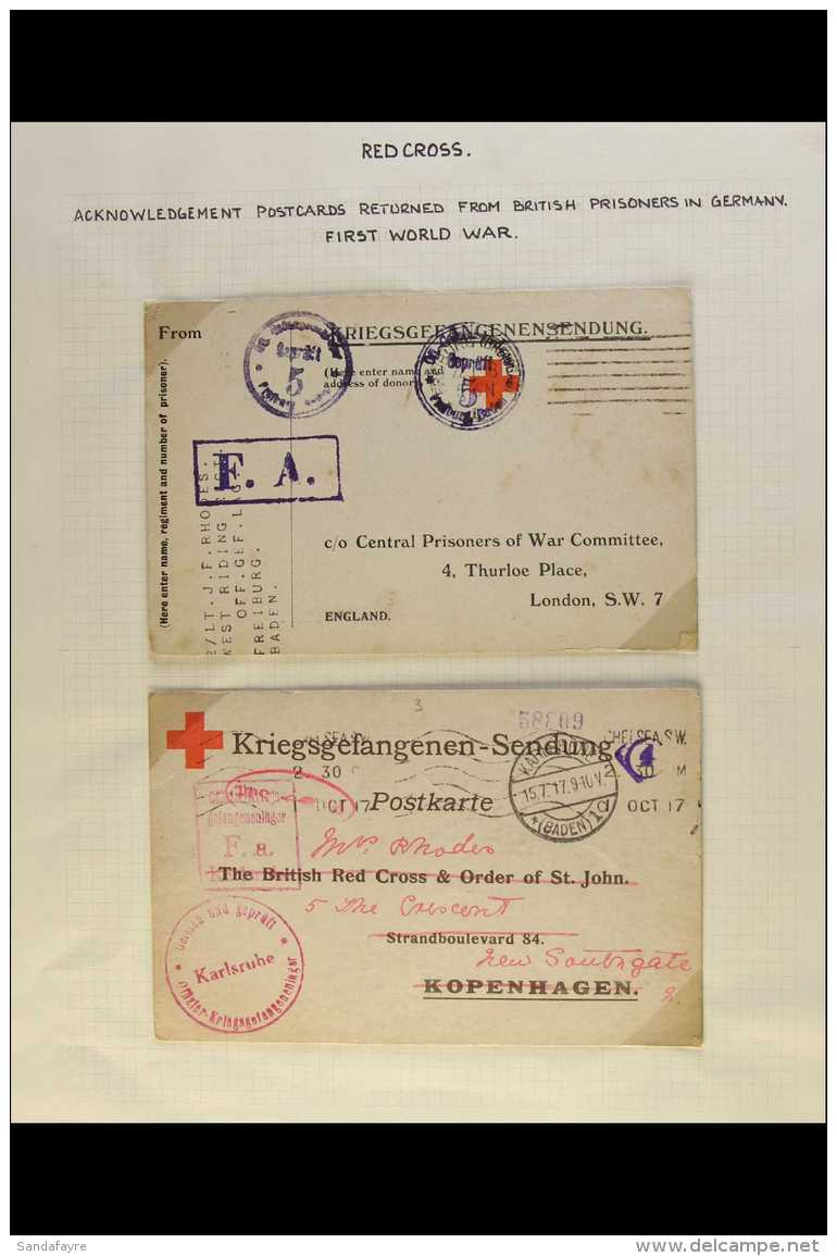 WORLD WAR I - RED CROSS  A Pair Of 1917 WWI Acknowledgement Of Receipt (of Parcels) Printed Postcards Returned... - Ohne Zuordnung