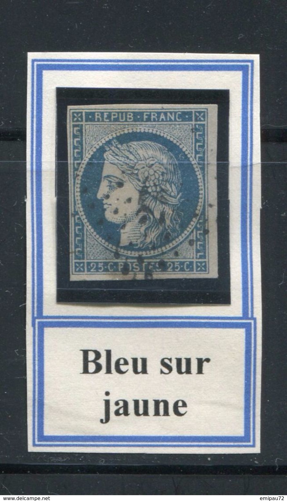 FRANCE- Y&T N°4b)- Bleu Sur Jaune- Oblitération Petit Chiffre - 1849-1850 Cérès