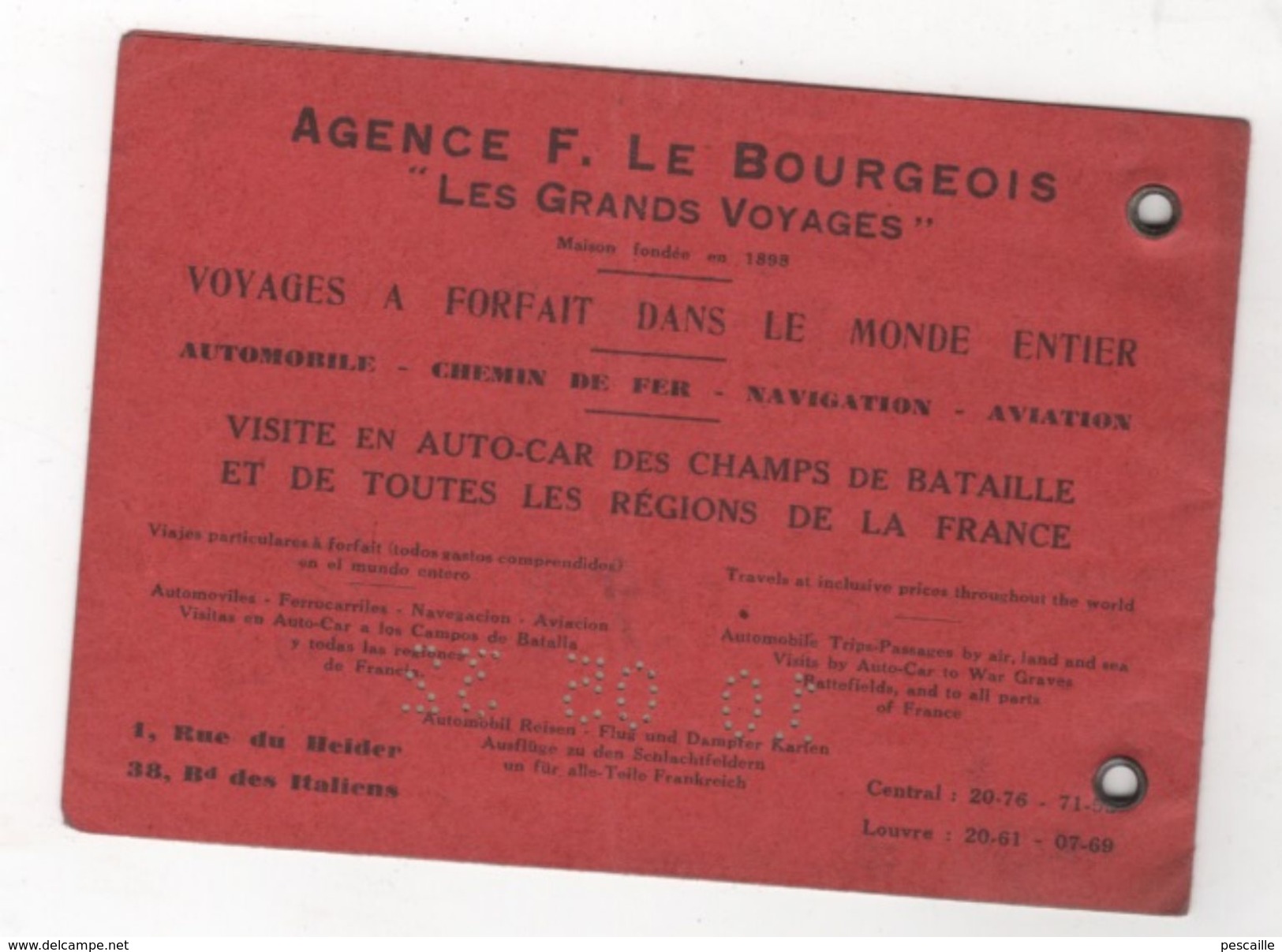 1932 - CARNET A COUPONS COMBINES TRAIN NAVIGATION AVIATION AUTOMOBILE - AGENCE F LE BOURGEOIS LES GRANDS VOYAGES - PARIS - Autres & Non Classés