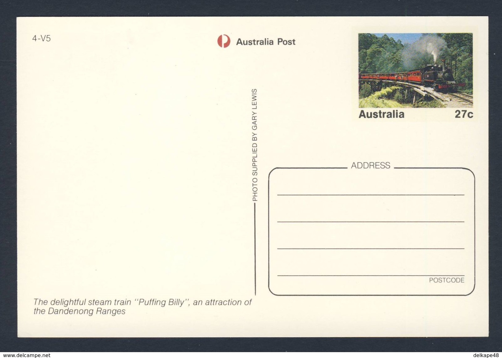 Australia Australia Pre-stamped Postcard / :Postkarte - Puffing Billy Steam Train / Dampflokomotive - Treinen