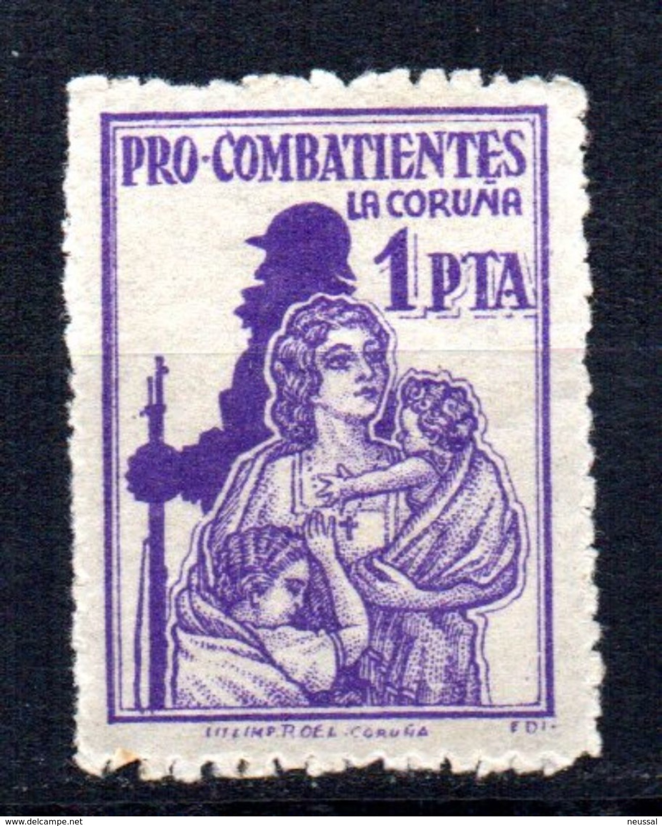 Viñeta  Nº 44   Subsidio  Pro Combatientes.- 1PTA   La Coruña. - Vignetten Van De Burgeroorlog