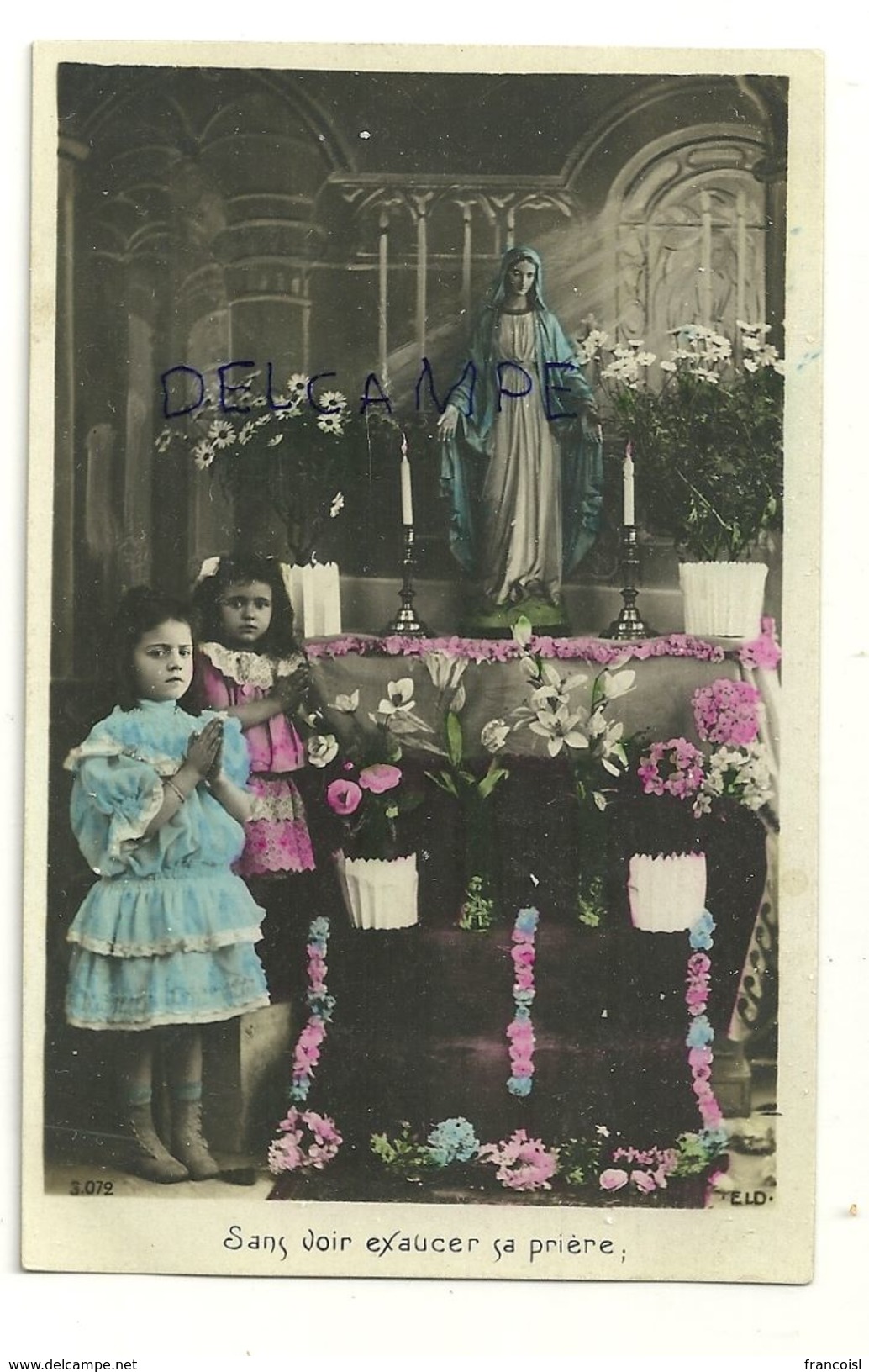 Deux Petites Filles Qui Prient Devant Une Statue De La Vierge,fleurs. EDL "Sans Voir Exaucer Sa Prière". 1907 - Virgen Mary & Madonnas