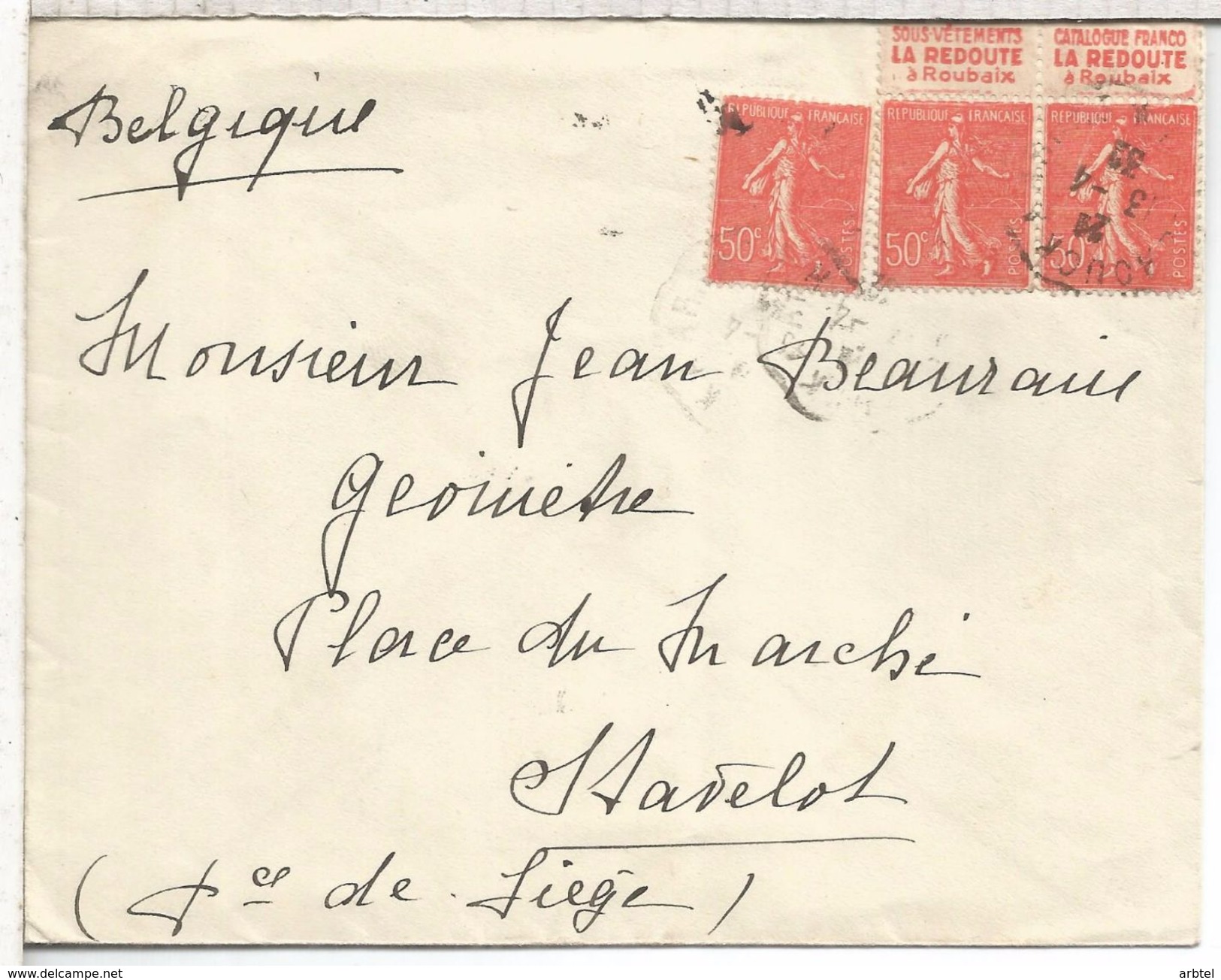 FRANCIA CC 1932 CON SELLOS PUBLICIDAD LA REDOUTE ROUBAIX - Cartas & Documentos