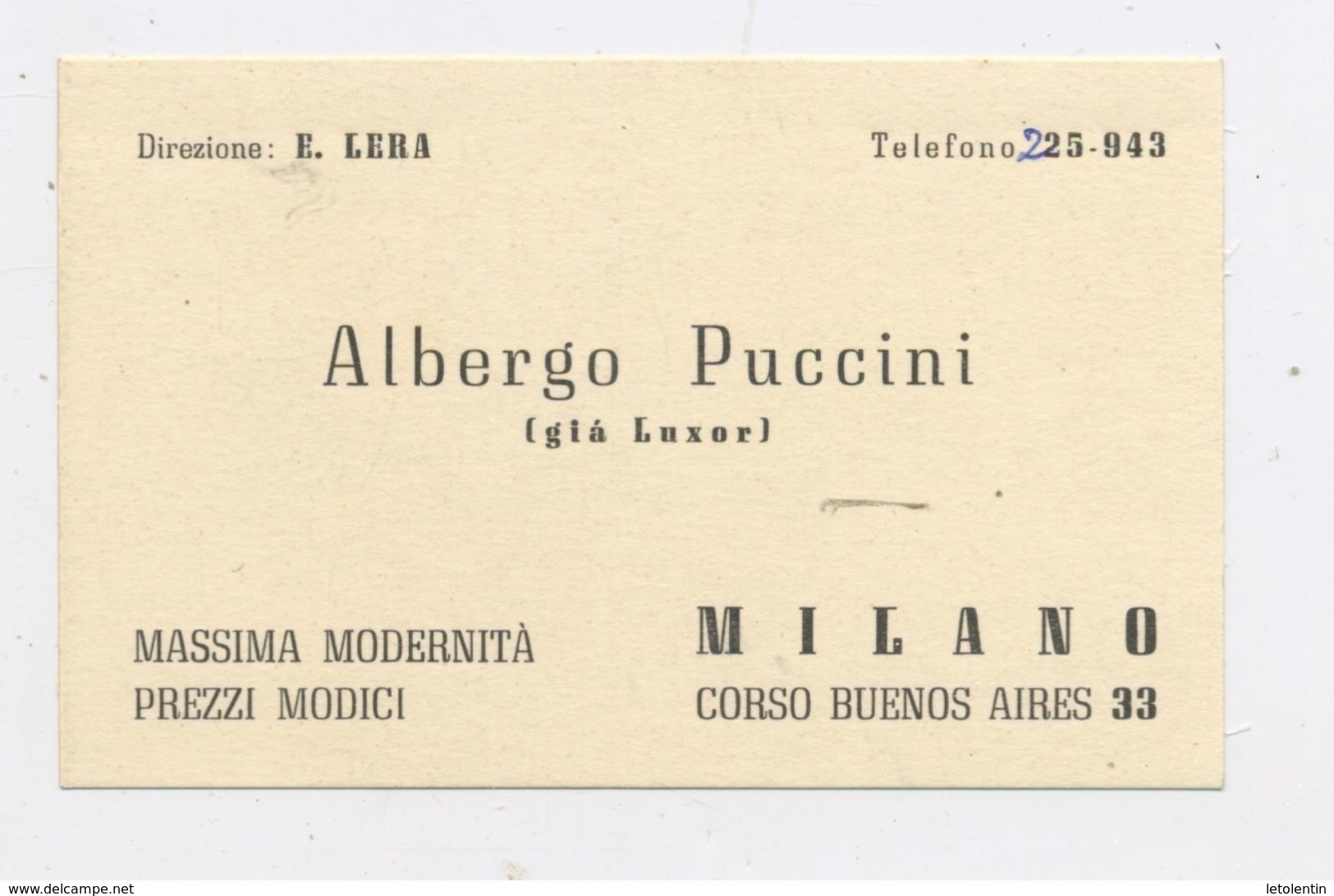 ALBERGO PUCCINI - MILANO (voir Scan) - Cartes De Visite