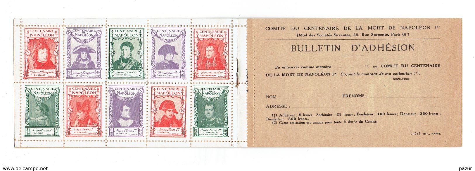 DEMI CARNET CENTENAIRE DE NAPOLEON 1ER - AU PROFIT DES VEUVES DE LA GRANDE GUERRE - Bmoques & Cuadernillos