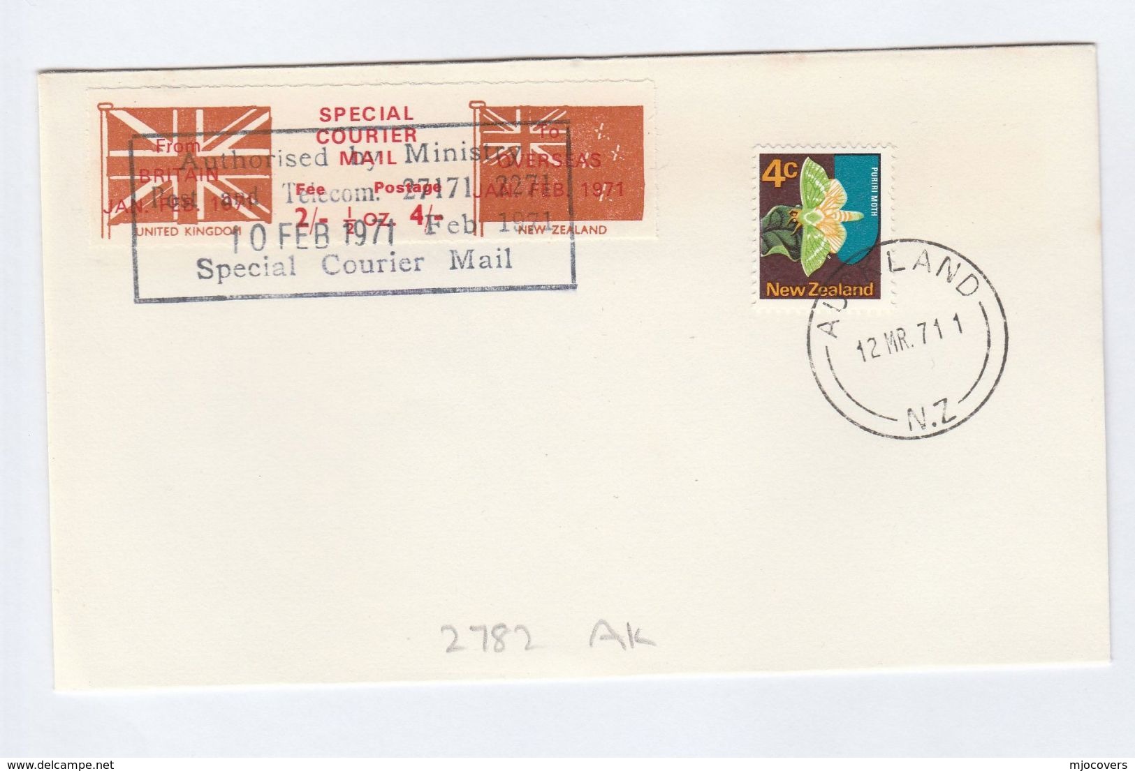 1971 COVER Auckland NEW ZEALAND Stamps GB POSTAL STRIKE COURIER MAiL LABEL Moth Insect Stamps - Cartas & Documentos