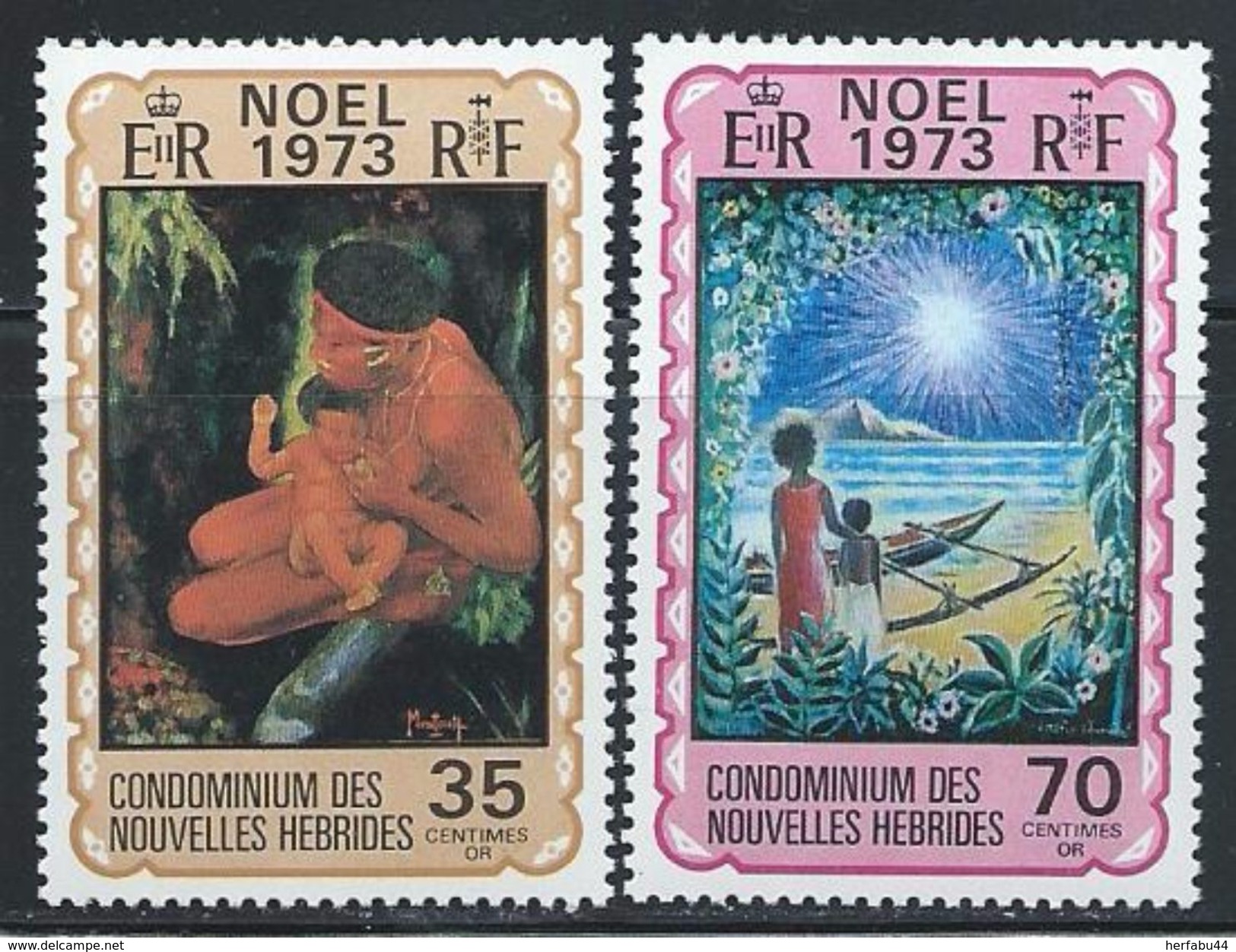 New Hebrides,French        "Christmas 1973"      Set    SC# 198-99   MNH** - Ongebruikt