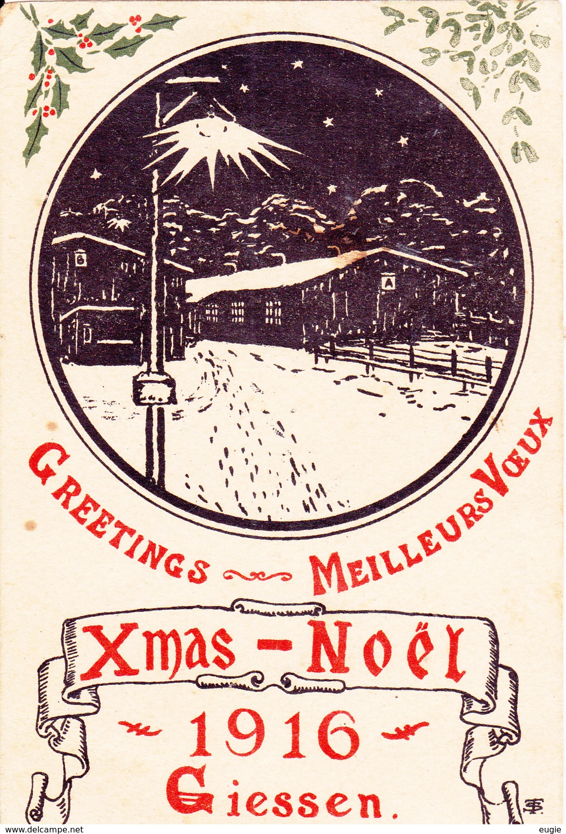 2327/ Greetings , Meilleurs Voeux Xmas - Noel 1916, Giessen, Kriegsgefangenensendung, Kriegsgefangenenlager Giessen - Andere & Zonder Classificatie