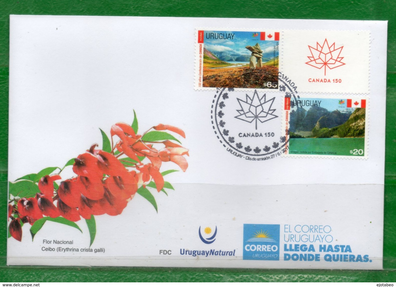 URUGUAY-2017  FDC  150 Años De Canada TT: Banderas, Paisajes, Monumentos Naturales - 2011-...