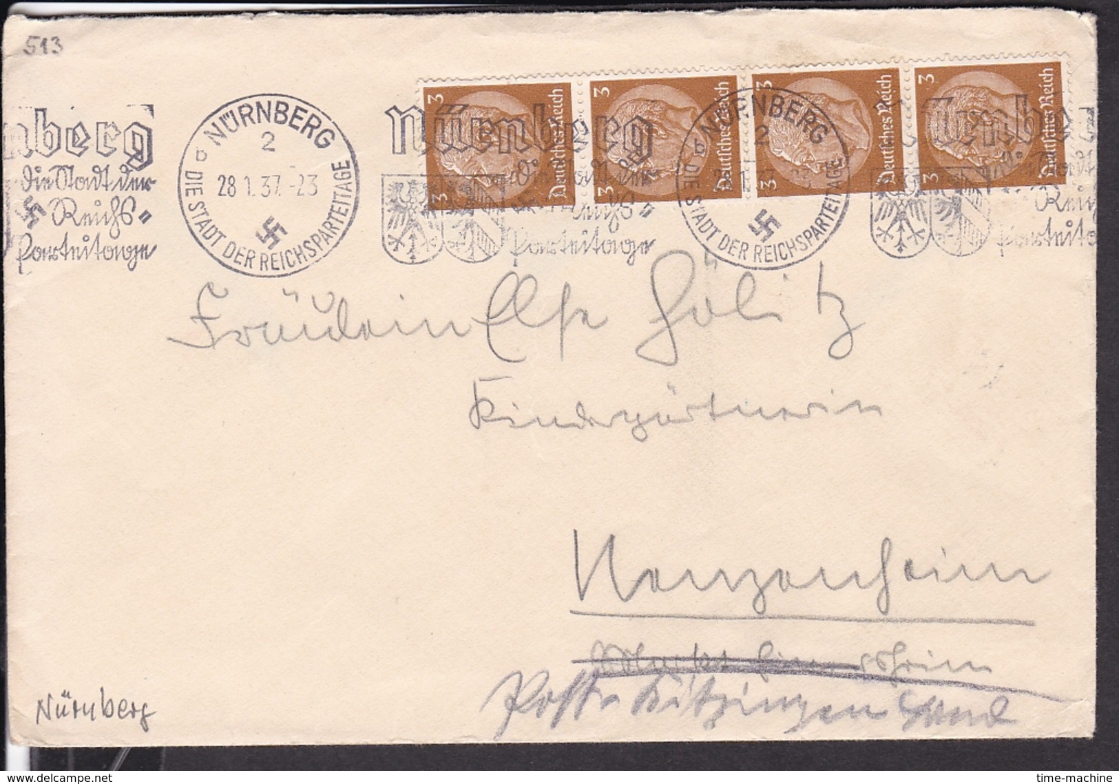 Brief Deutsches Reich Maschinenstempel Nürnberg Die Stadt Der Reichsparteitage 1937 - Briefe U. Dokumente