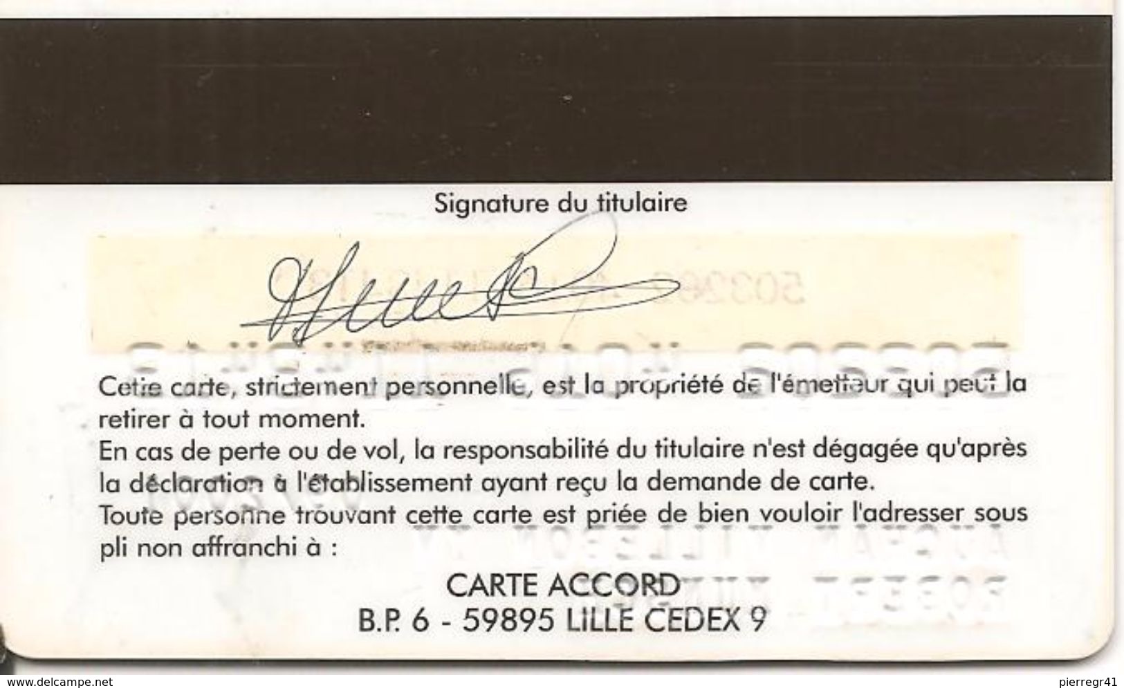 -CARTE-MAGNETIQUE-FIDELITE ACCORD AUCHAN VILLEBON-Exp 09/2001--TBE-RARE - Disposable Credit Card