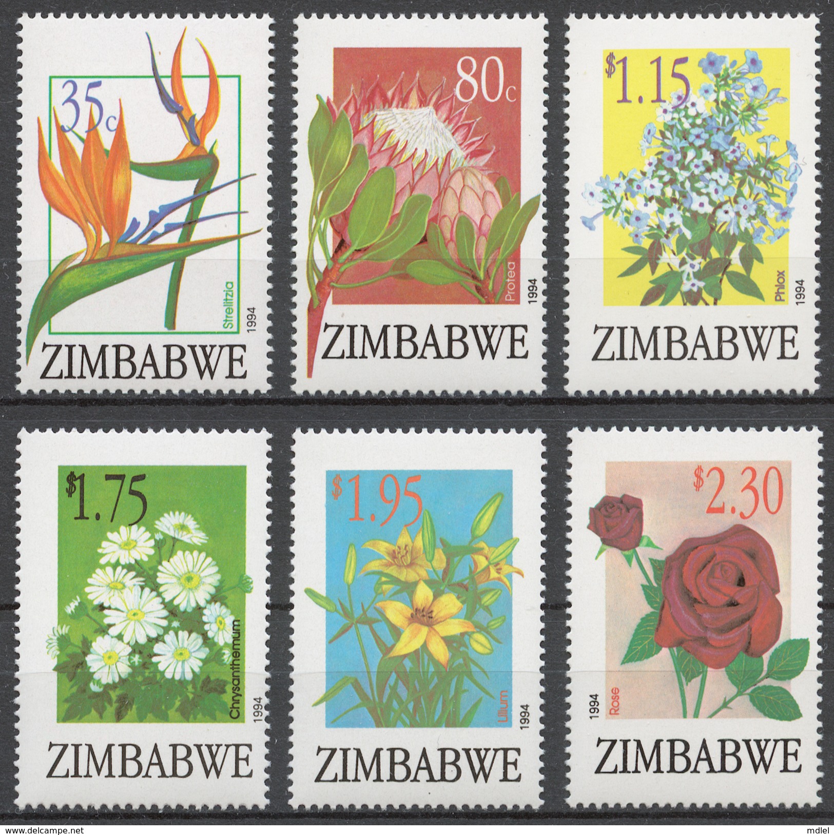 Zimbabwe 526-31** FLOWERS - Zimbabwe (1980-...)