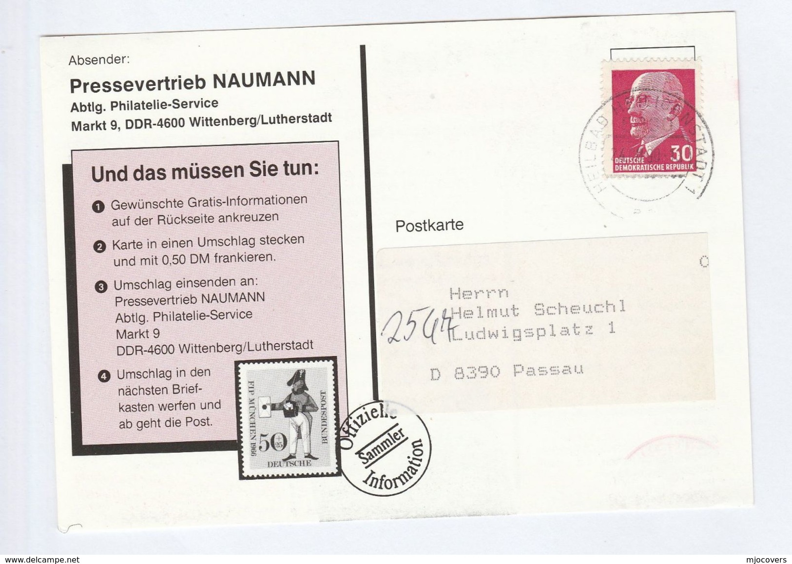 1990 EAST GERMANY Illus ADVERT CARD Presservertieb Naumann Philatelic Service Cover Ddr Stamps Philately - Other & Unclassified