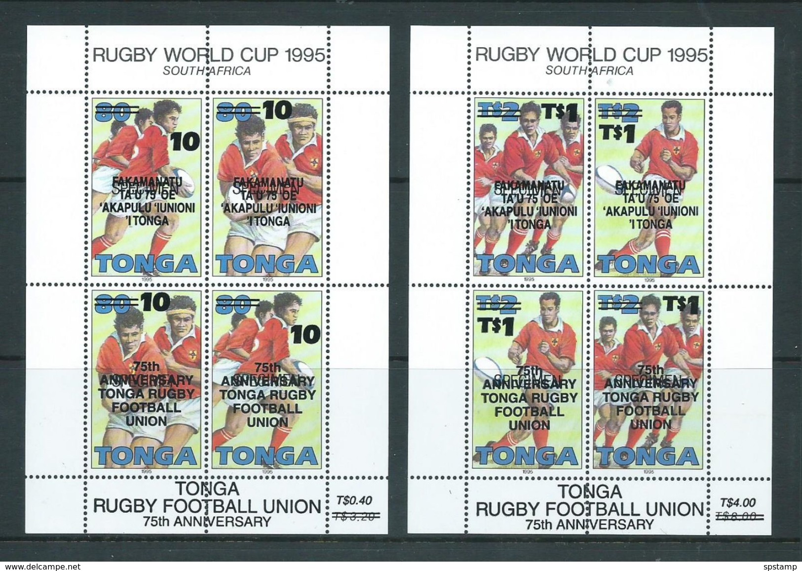 Tonga 1997 Rugby Anniversary Overprints On 1975 World Cup Set Of 2 Miniature Sheets MNH - Tonga (1970-...)