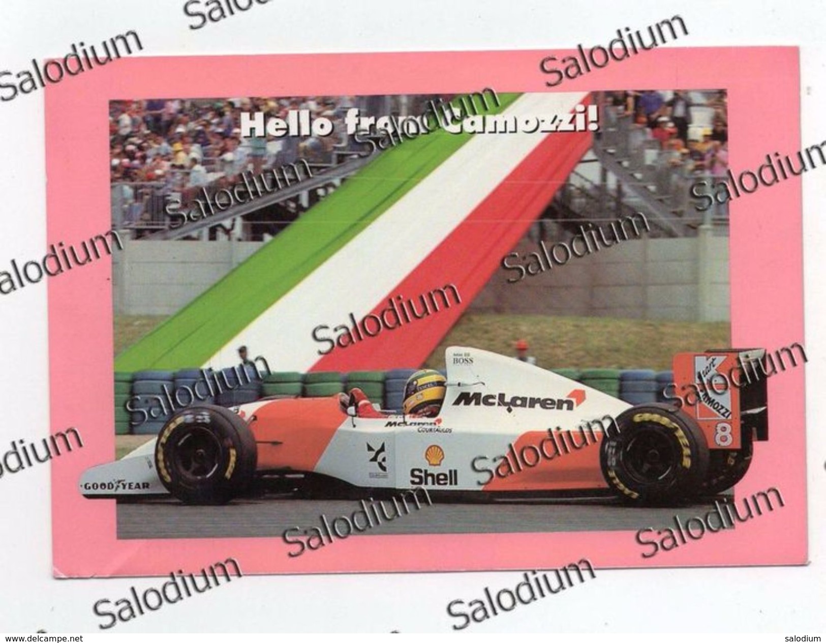 F1 Sport AIRTON SENNA MC Laren Ford Hello Camozzi Good Year Grand Prix Auto Car - XXL Card - Big Format - Grand Prix / F1