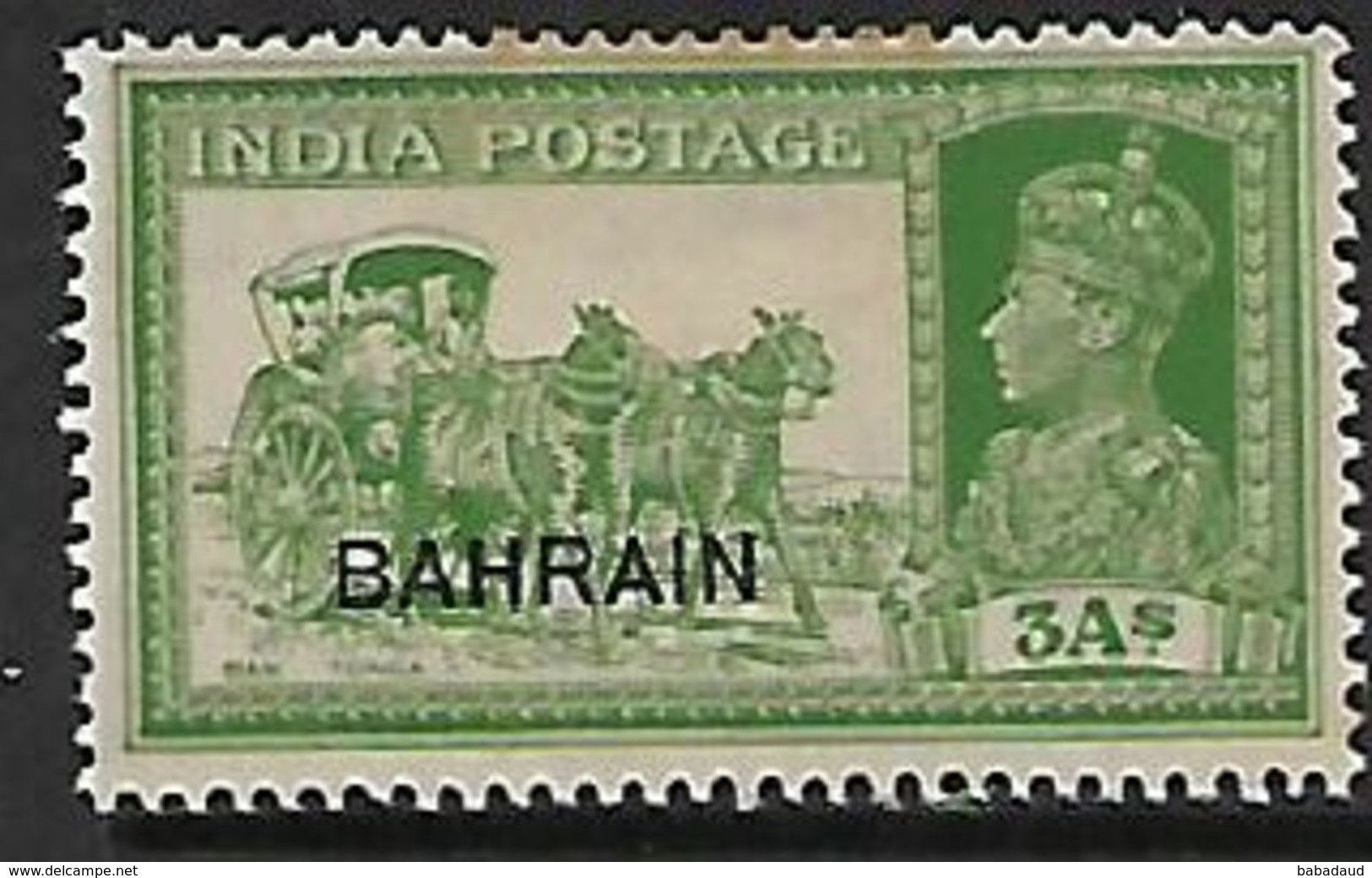 Bahrain, Opt On India, 1941 George VI, 3 Annas ,  MH * - Bahrain (...-1965)