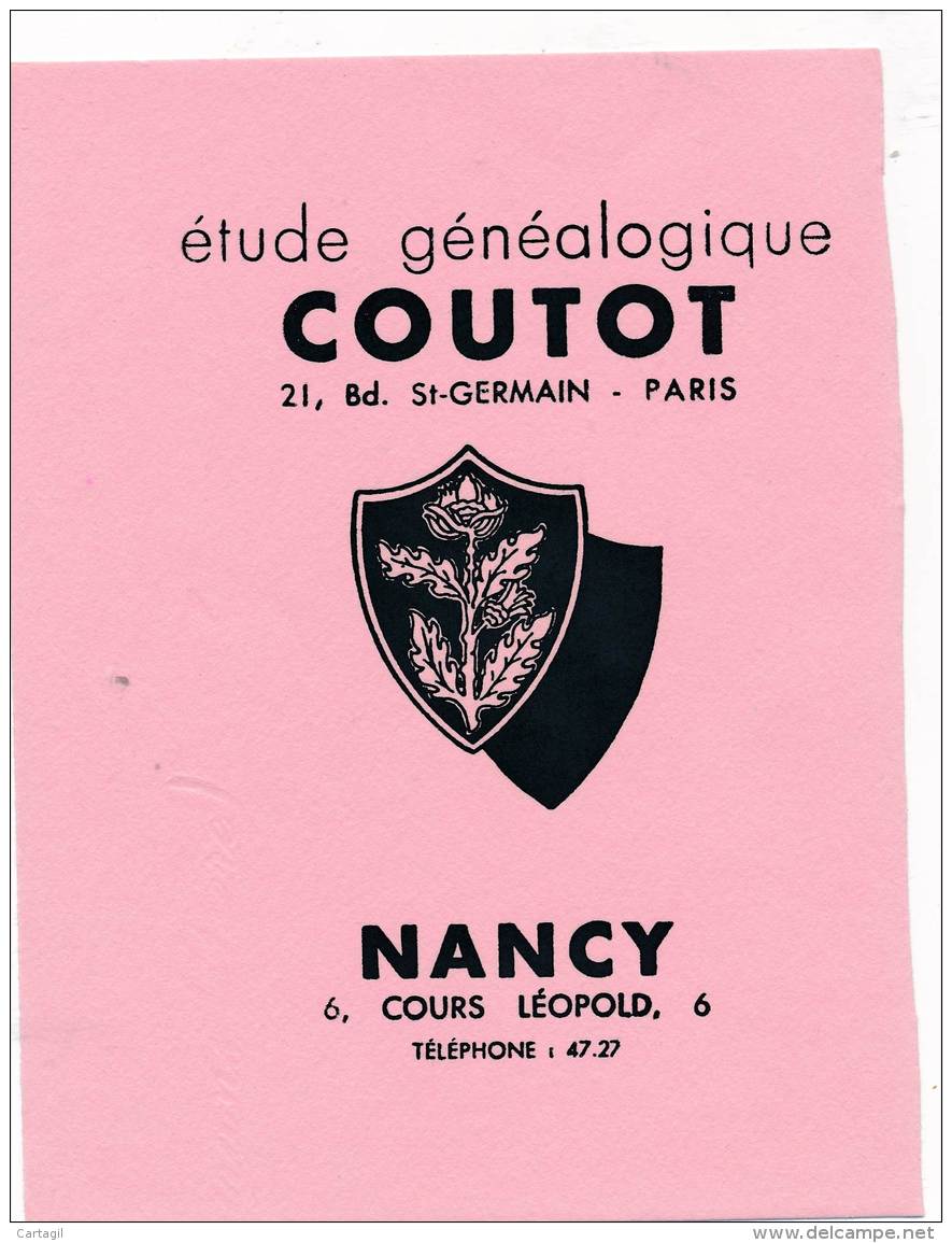 AC - B2685- Généalogie COUTOT Paris Nancy ( Non Utilisé) - G