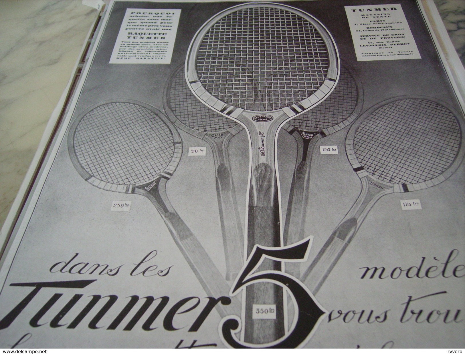 ANCIENNE PUBLICITE DE RAQUETTE TENNIS TUNMER  1928 - Sonstige & Ohne Zuordnung