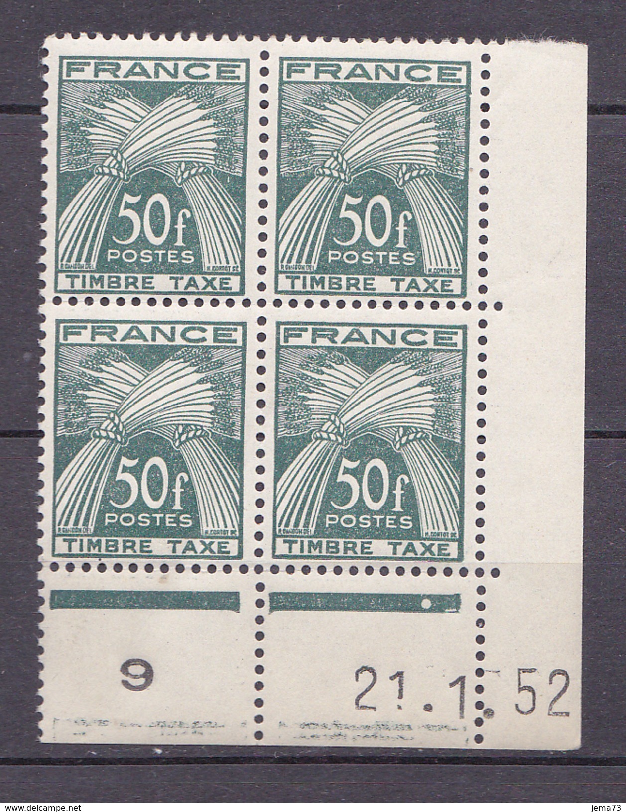 N° 80 Timbres Taxes Type Gerbe Coins Datés 21.1.52 Neuf Impeccable - Postage Due