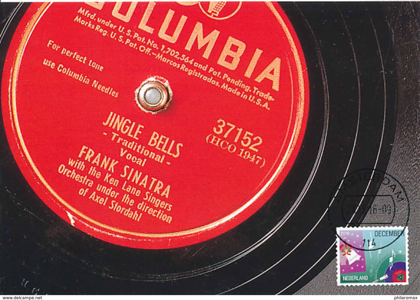 D30849 CARTE MAXIMUM CARD 2016 NETHERLANDS - JINGLE BELLS SINATRA RECORD VINYL MUSIC CP ORIGINAL - Weihnachten