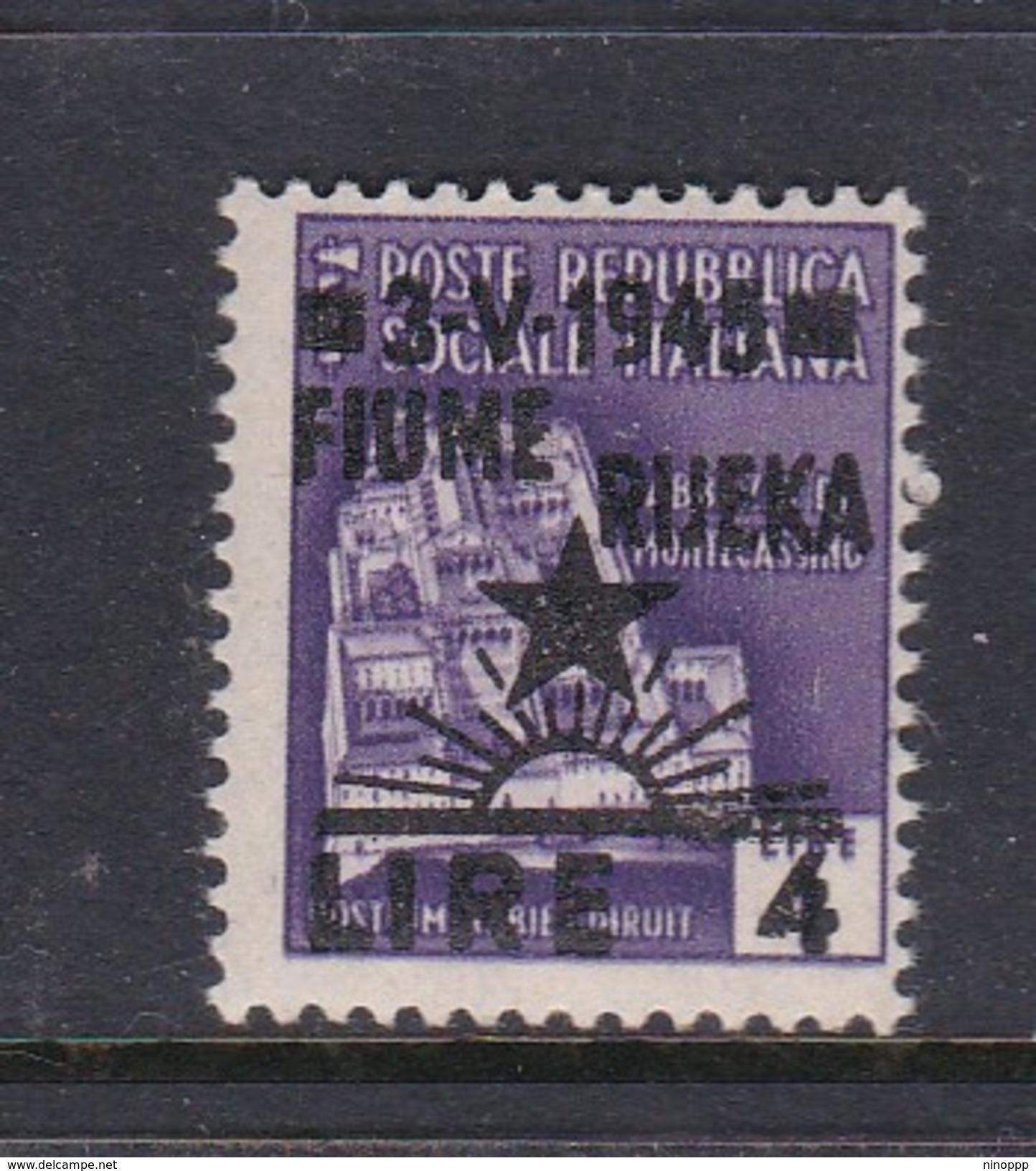 Venezia Giulia And Istria  Fiume Rijeka S 15 1945 4 Lira On 1 Lira Violet Mint Hinged - Occ. Yougoslave: Fiume