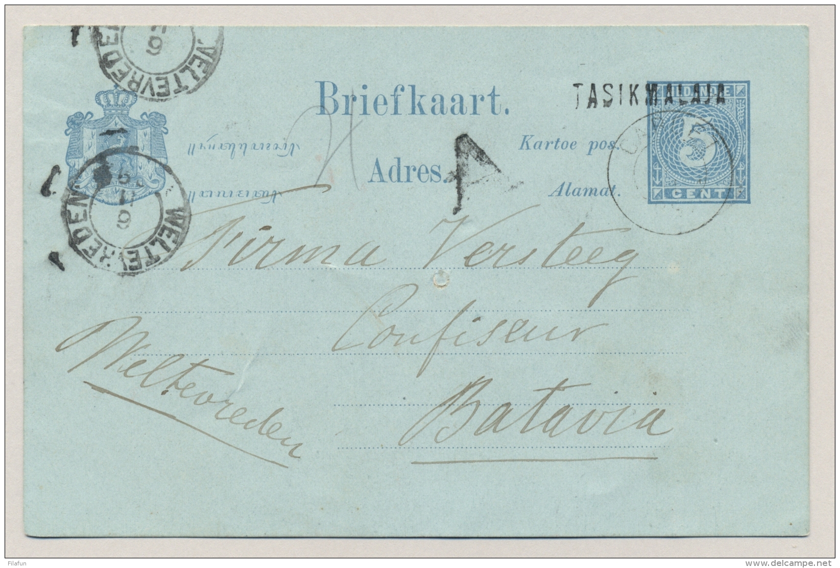 Nederlands Indië - 1892 - Langstempel TASIKMALAJA En KR GAROET Op Briefkaart Naar KR Weltevreden - Nederlands-Indië