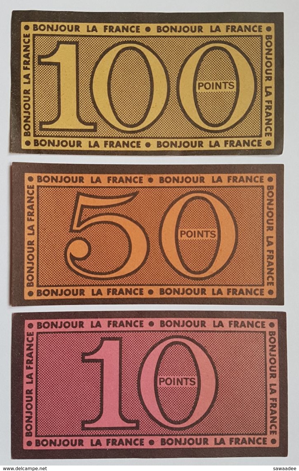 BILLET DE JEU - FRANCE - BONJOUR LA FRANCE - LOT DE 3 : 10, 50 Et 100 POINTS - ANNEE 50/60 - UNIFACE - Sonstige & Ohne Zuordnung