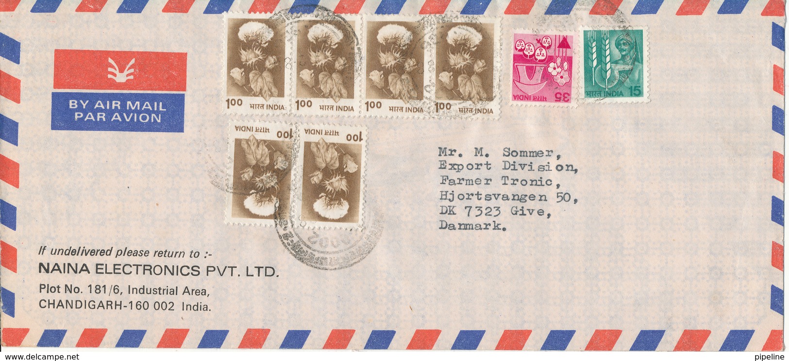 India Air Mail Cover Sent To Denmark 1988 - Covers & Documents