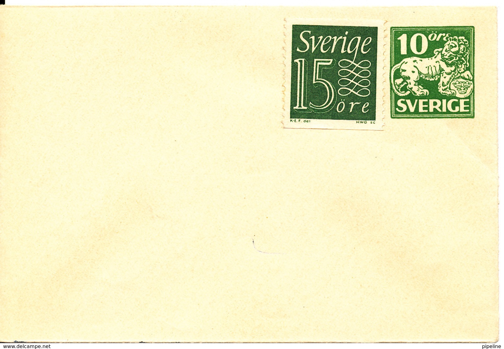 Sweden Small Postal Stationery Cover 10 öre Green Uprated With 15 öre Stamp In Mint Condition - Postal Stationery