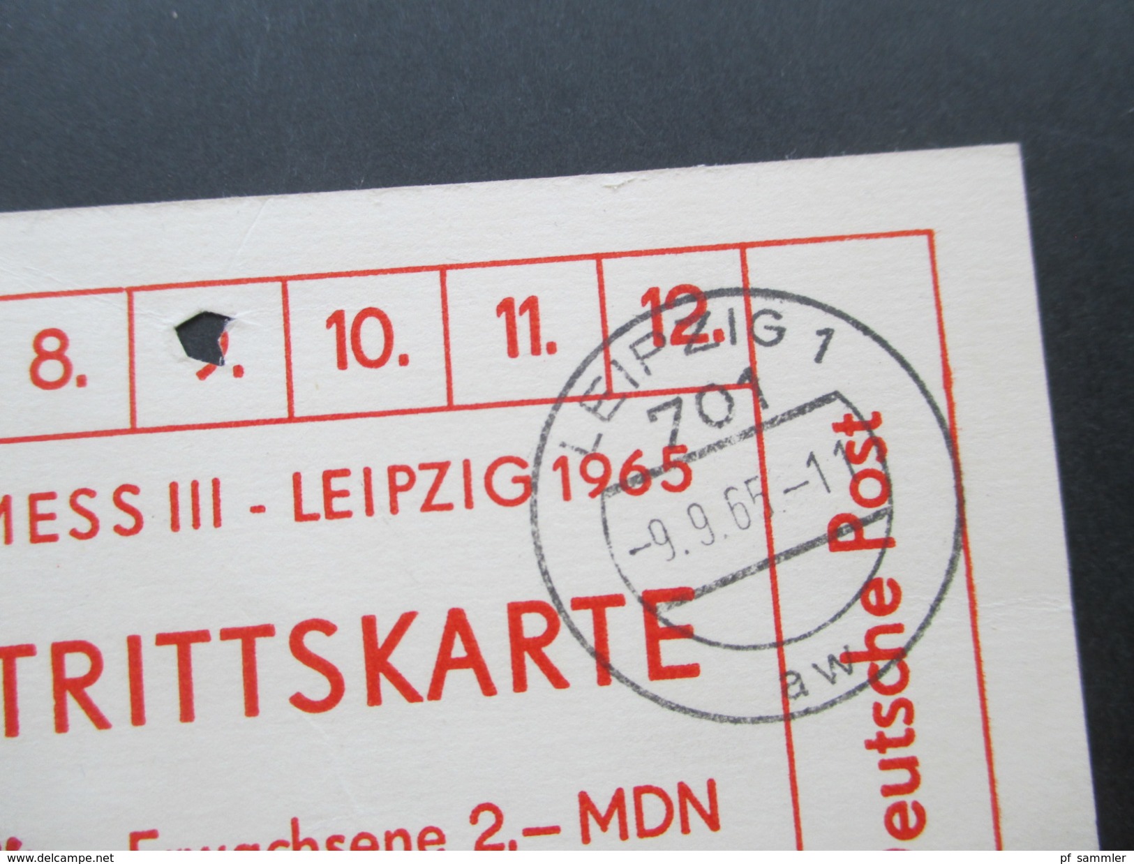 DDR 1965 Eintrittskarte Intermess III Leipzig Mit Tagesstempel Leipzig 1 9.9.65. Deutsche Post. - Eintrittskarten