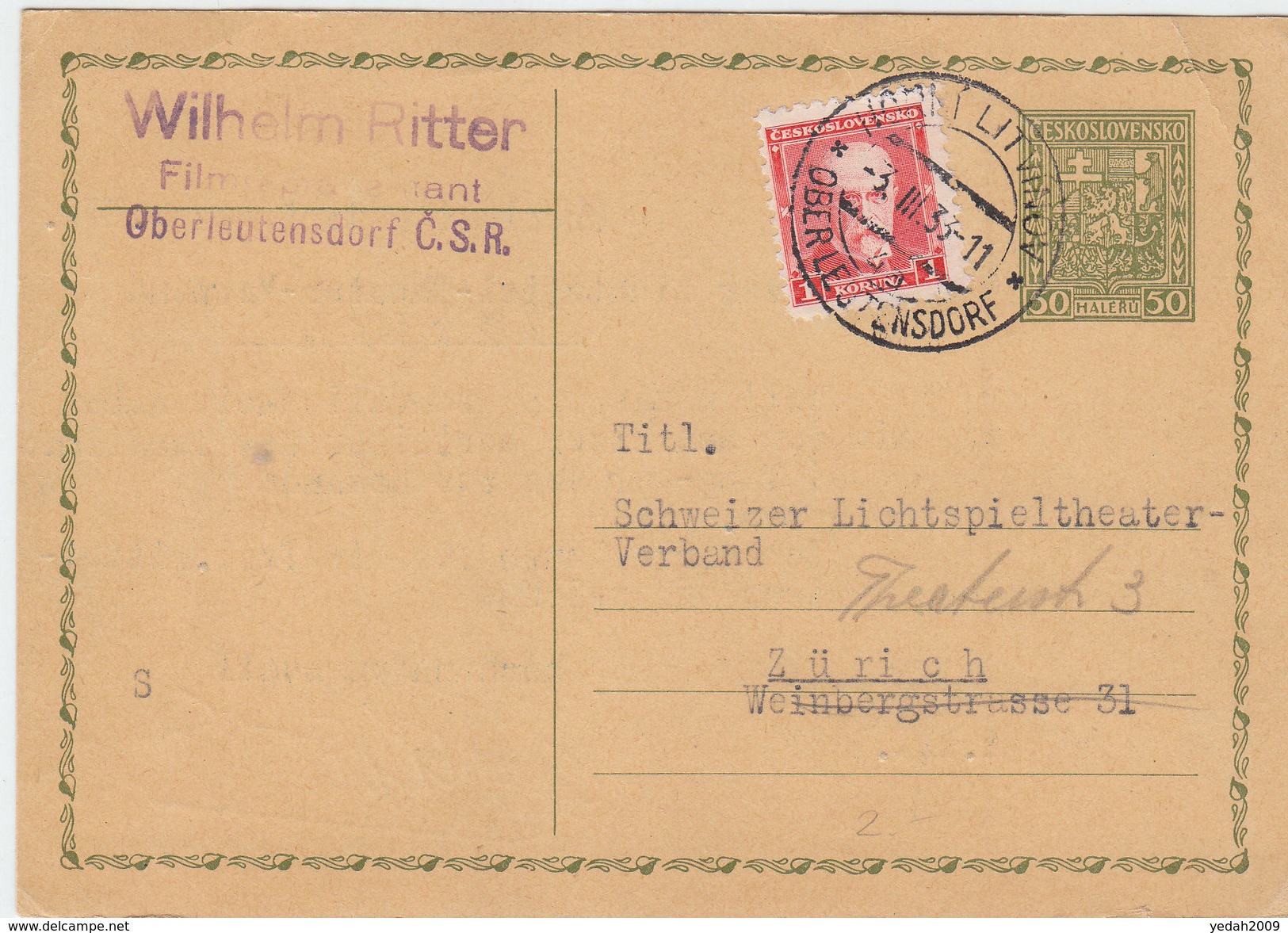 CZECHOSLOVAKIA POSTAL CARD 1933 - Covers