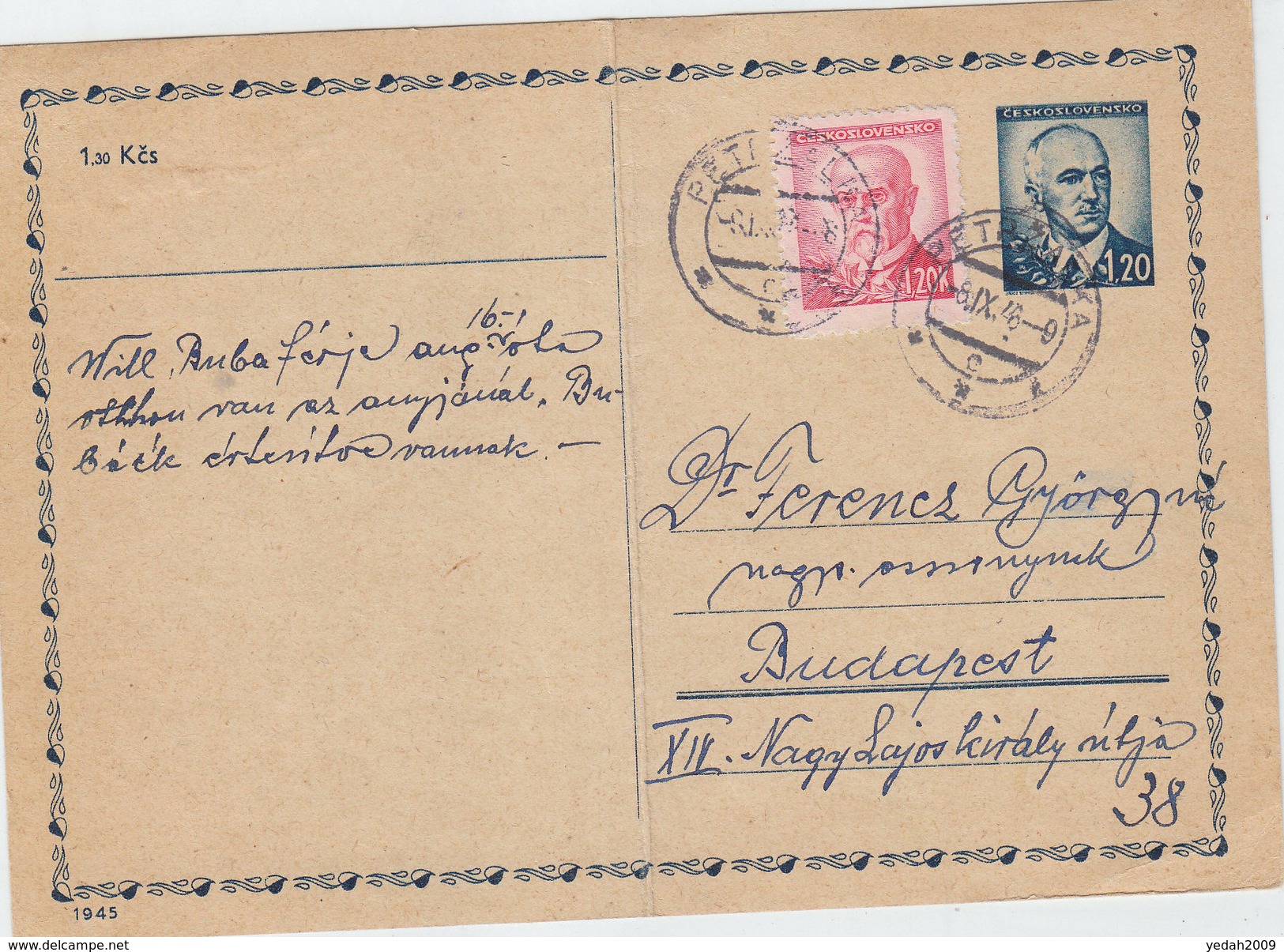 CZECHOSLOVAKIA POSTAL CARD 1946 - Briefe