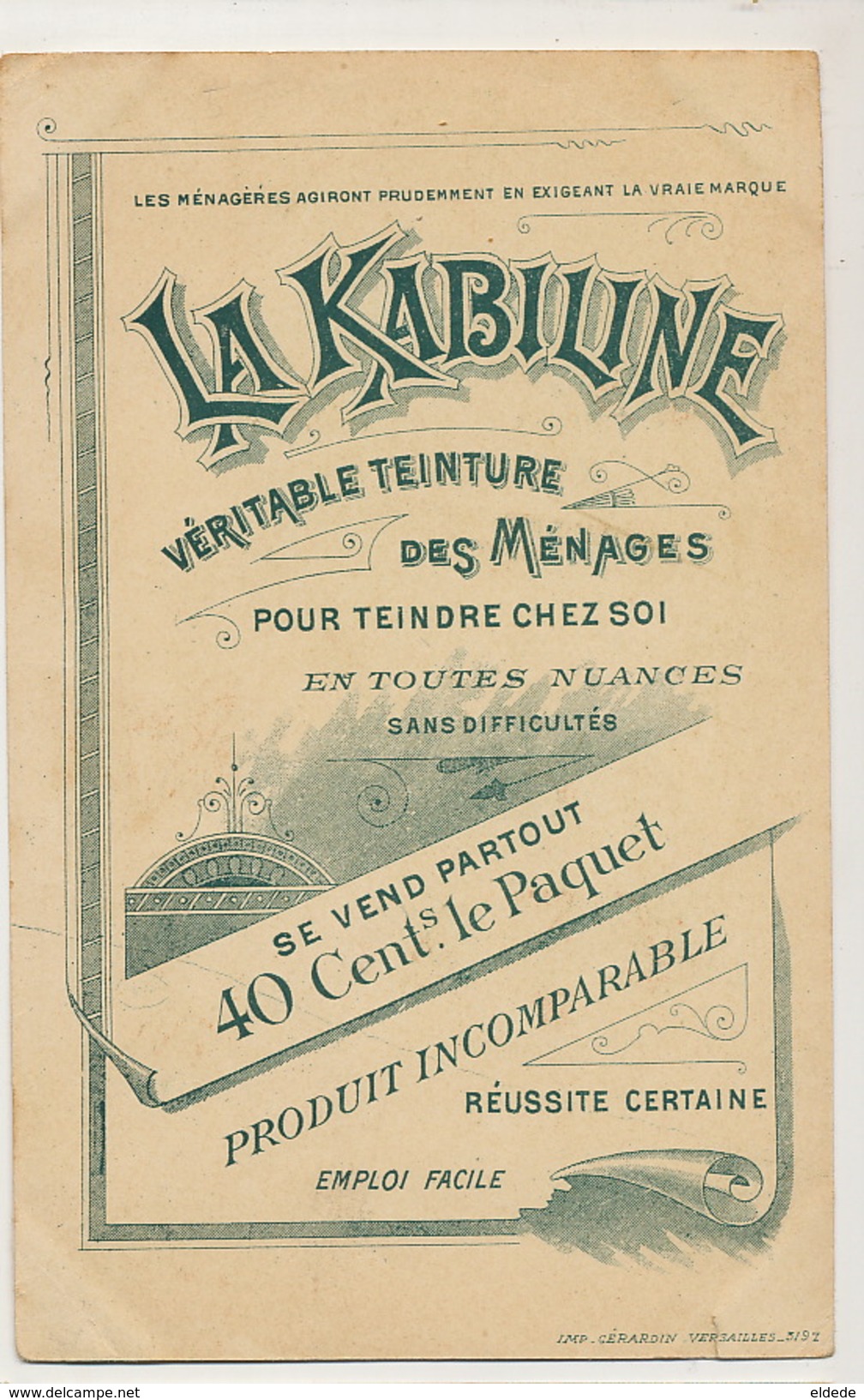 Pub La Kabiline Teinture Kabyle Kabylie Palais Turquie Exposition Paris 1900 Dechirure 3 Mm En Bas - Turchia