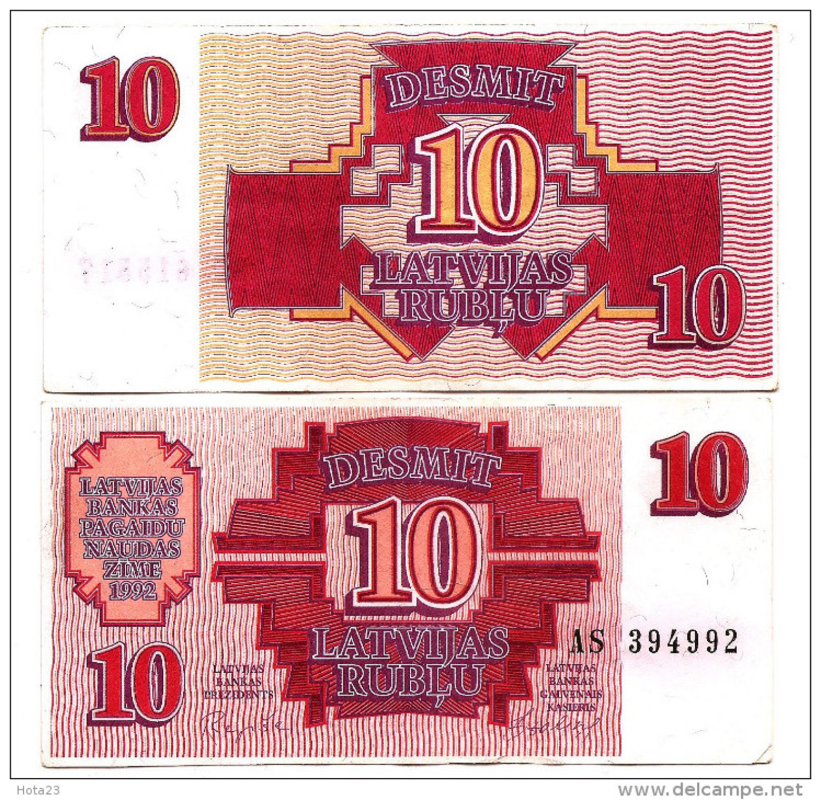 1992 LATVIA 10 ROUBLE P 38 USSR EX RUSSIA FIRST INDEPENDENCE CIRC VF / F + - Lettonie