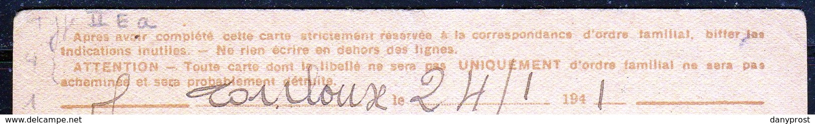 1940-44 / CP AU TYPE IRIS SANS VALEUR / CORRESPONDANCE FAMILIALE SUR CARTON BRUN DU 24 JANVIER 1941 / PEU COURANT - Cartes Postales Types Et TSC (avant 1995)