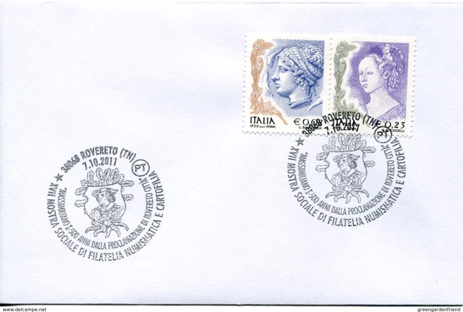 23718 Italia  Special Postmark 2011 Rovereto,500th Anniv. City Of Rovereto,showing The Kaiser Maximilian,emperor Kaiser - Other & Unclassified