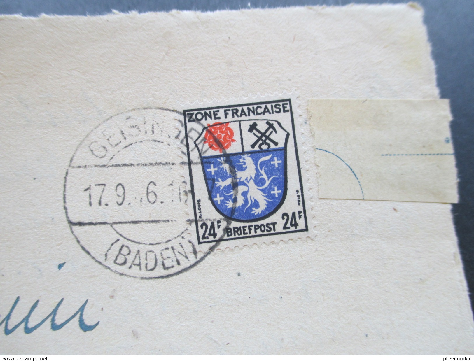 Alliierte Besetzung Französische Zone 19 Belege / Postkarten aus dem Bedarf. Senkr. Paare usw. Bahnpoststempel.