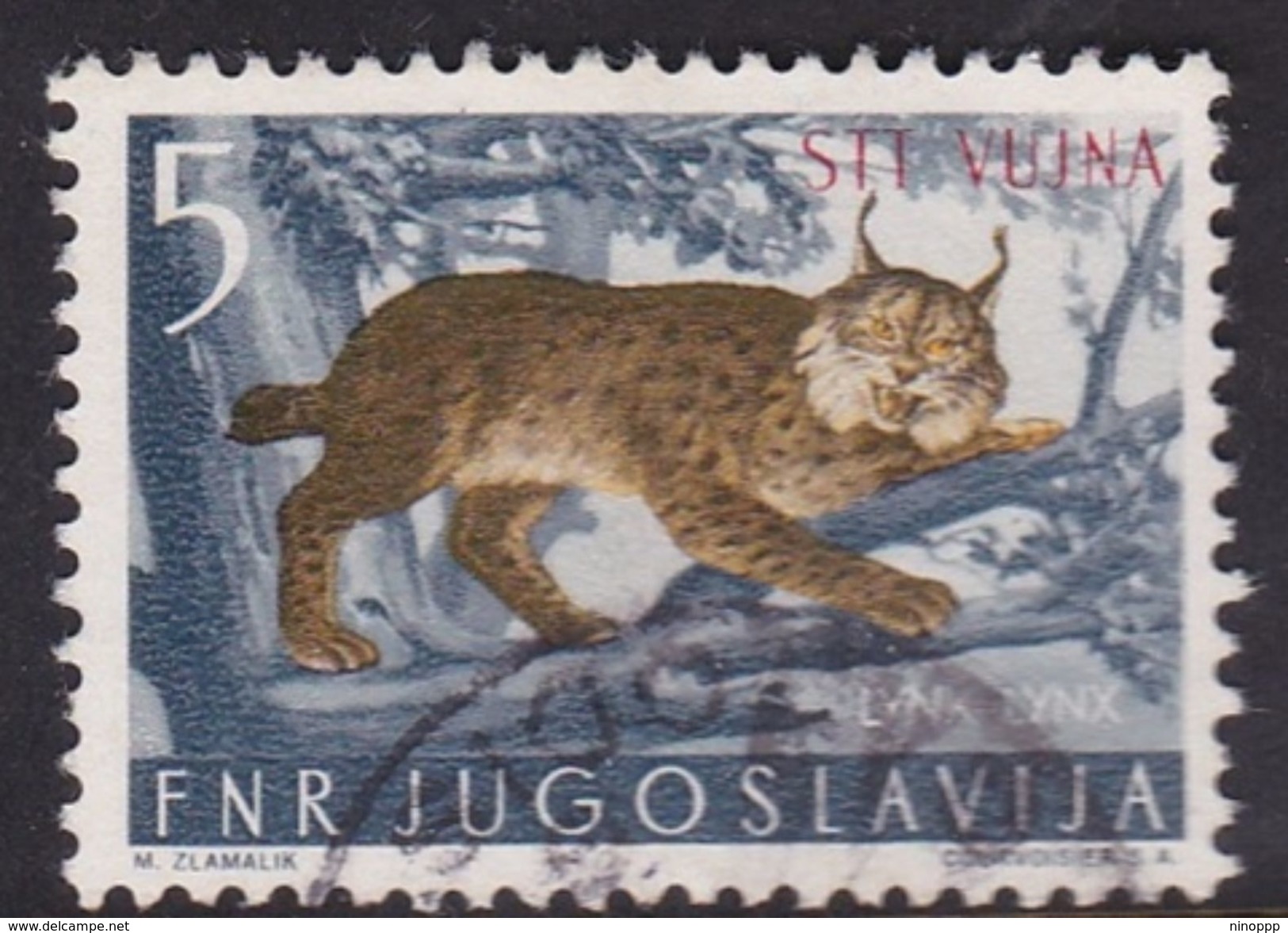 Italy Trieste B Yugoslav Occupation S 102 1954 Animals  5d Grey And Brown Used - Afgestempeld