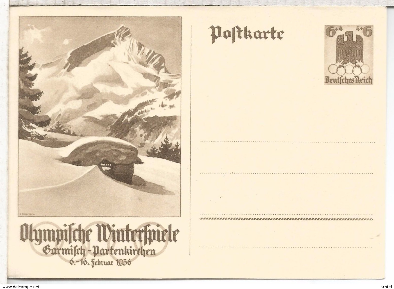 ALEMANIA REICH ENTERO POSTAL JUEGOS OLIMPICOS DE INVIERNO GARMISCH PARTENKIRCHEN - Winter 1936: Garmisch-Partenkirchen
