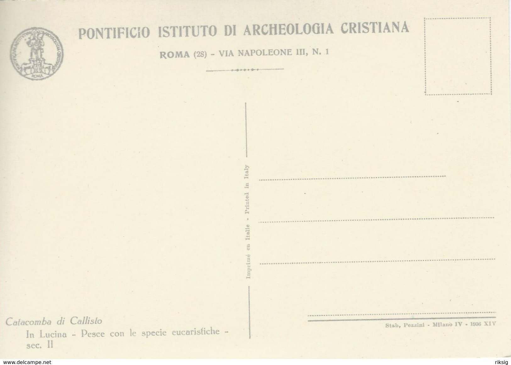 Roma - Catacomba Di Callisto. In Lucina - Pesce Con Le Specie Eucarisfiche.  Italy.  # 06961 - Other & Unclassified