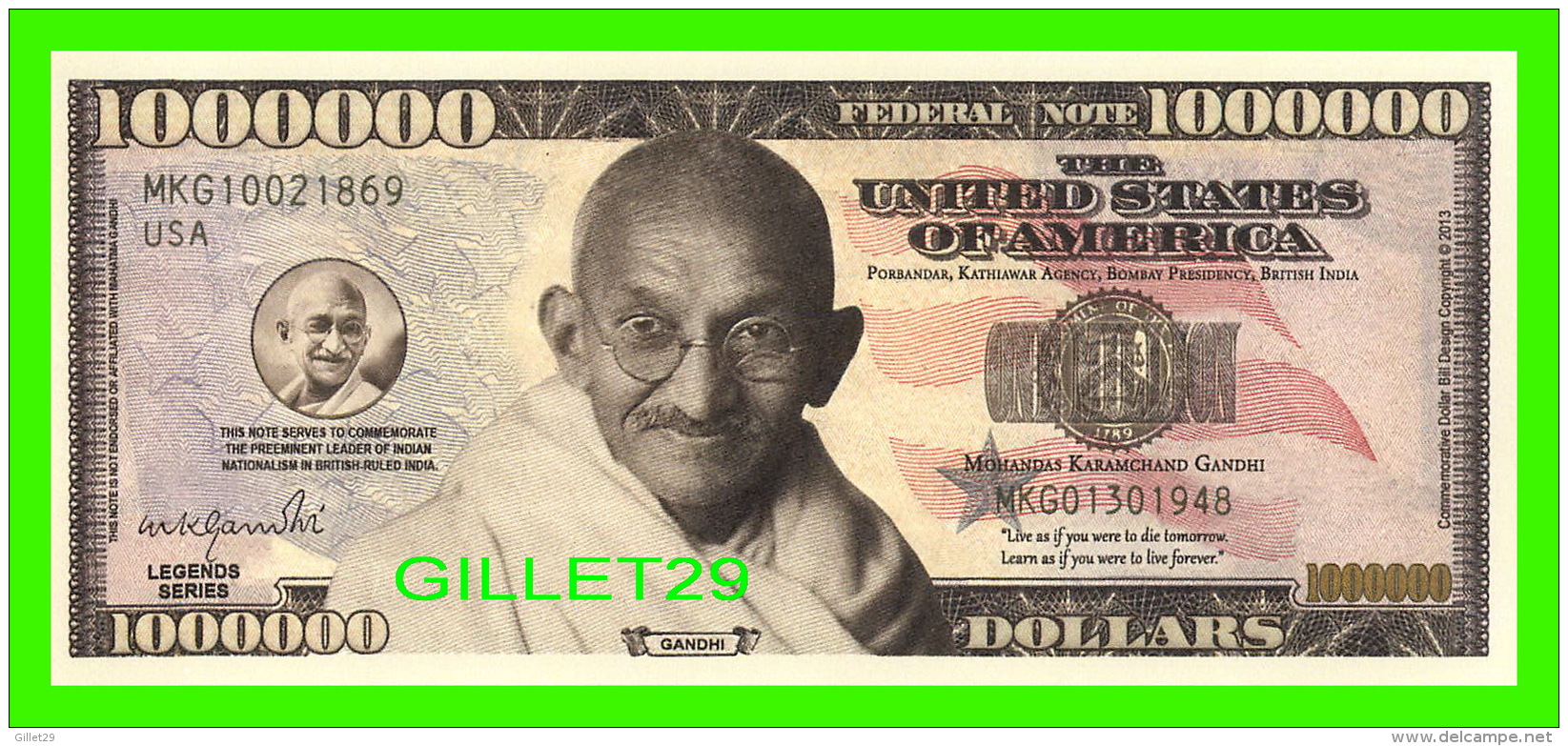 BILLETS , ONE MILLION DOLLARS - GANDHI, IN GOD WE TRUST  - UNITED STATESOF AMERICA - - Autres & Non Classés