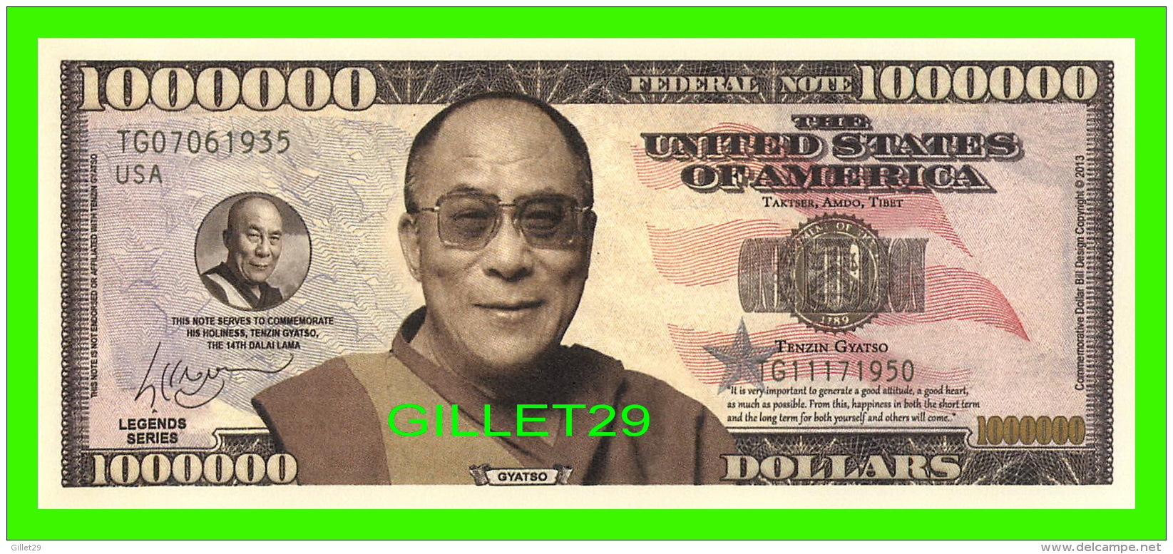 BILLETS , ONE MILLION DOLLARS - GYATSO  - UNITED STATES OF AMERICA - - Autres & Non Classés